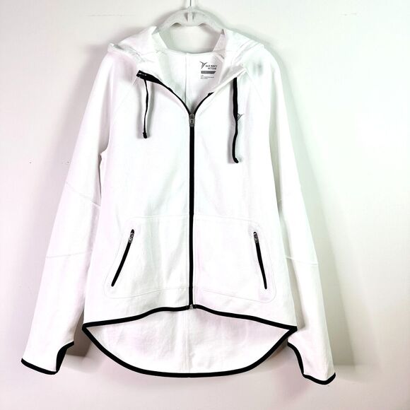OLD NAVY ACTIVE GO DRY Hoodie Women L White Black Zip Front Thumb Hole Hi Lo NWT - Picture 1 of 11